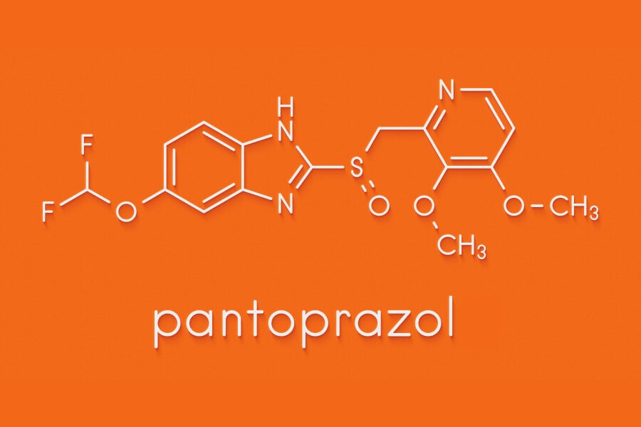 Wzór chemiczny pantoprazolu.