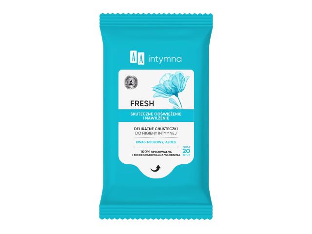 AA Intymna Fresh Skuteczne Odświeżanie I Nawilżanie Chusteczki do higieny intymnej interakcje ulotka chusteczka - 20 szt.