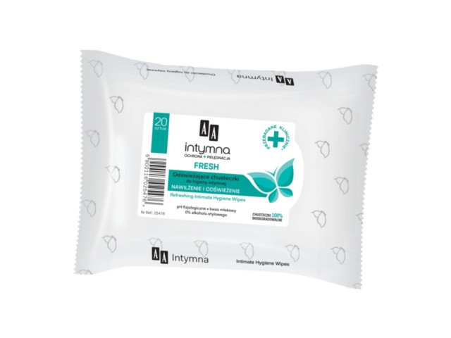 AA Intymna Ochrona & Pielęgnacja Fresh Chusteczki do higieny intymnej odświeżające interakcje ulotka chusteczka - 20 szt.