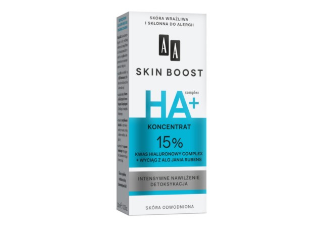 AA Skin Boost HA+ Koncentrat 15% kwas hialuronowy complex + wyciąg z alg Jania Rubens interakcje ulotka koncentrat - 30 ml (but. ze szkła)