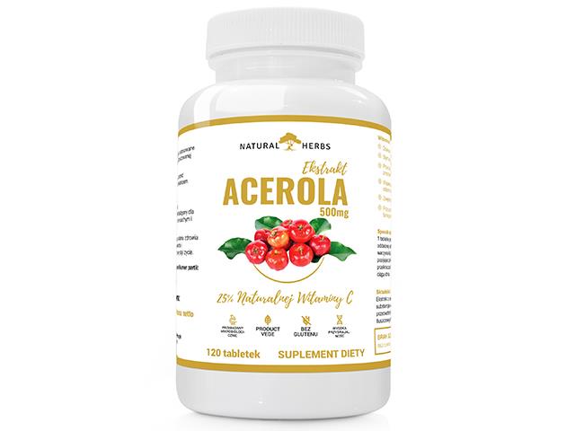Acerola Extract 500mg 25% naturalnej witaminy c interakcje ulotka tabletki  120 tabl.