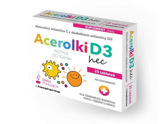 Acerolki D3 interakcje ulotka pastylki do ssania - 25 pastyl.
