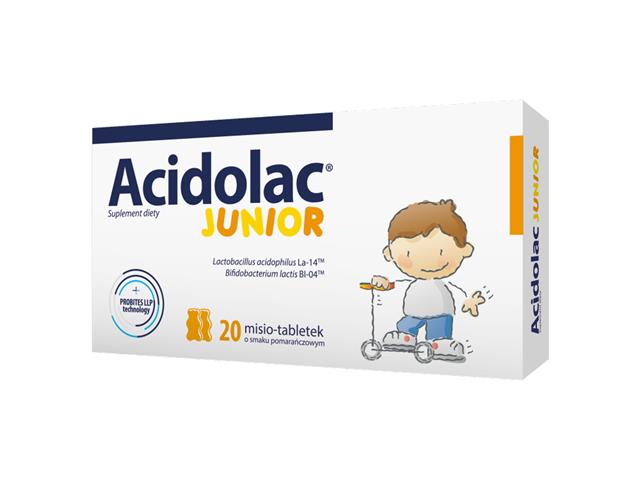 Acidolac Junior o smaku pomarańczowym interakcje ulotka tabletki  20 tabl. po 2.8 g | (misio-tabletki)