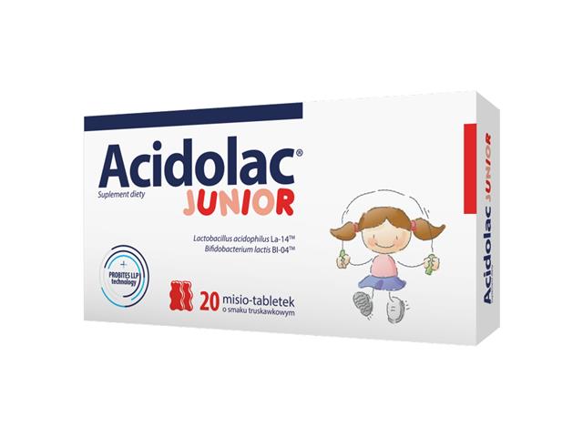 Acidolac Junior o smaku truskawkowym interakcje ulotka tabletki  20 tabl. po 2.8 g | (misio-tabletki)