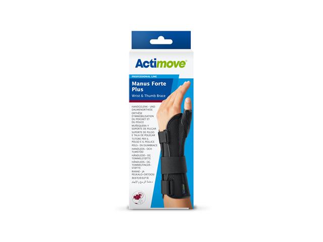 ACTIMOVE PROFESSIONAL LINE MANUS FORTE PLUS Orteza nadgarstka i kciuka czarna prawa XS interakcje ulotka orteza  1 szt.