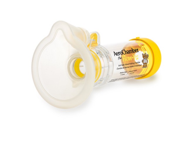 Aerochamber Plus Flow Vu Vhc Komora inhalacyjna ze średnią maską żółta od 1-5 lat interakcje ulotka urządzenie  1 szt.