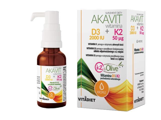 Akavit Witamina D3 2000 IU + K2 50 mcg interakcje ulotka krople 29.4 ml