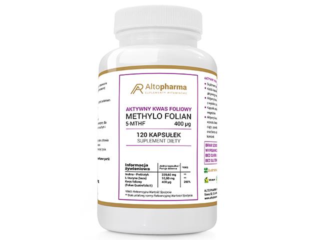 Aktywny kwas foliowy methylo folian 5-MTHF 400mcg interakcje ulotka kapsułki  120 kaps.