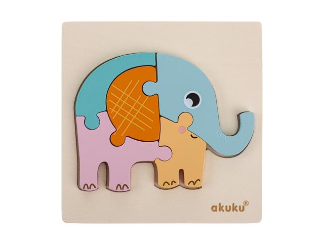 AKUKU Puzzle drewniane SŁOŃ A0600 interakcje ulotka zabawka - 1 szt.