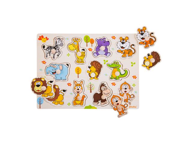 AKUKU Puzzle drewniane z pinezkami ZWIERZĄTKA A0606 interakcje ulotka zabawka - 1 szt.