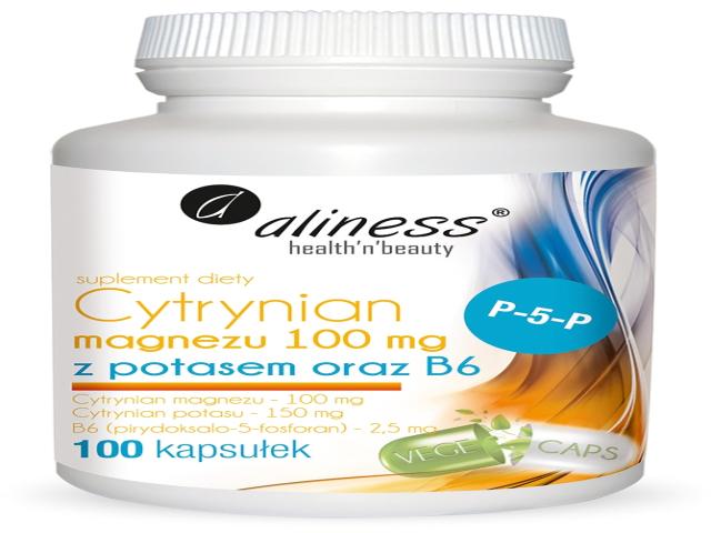 Aliness Cytrynian Magnezu 100 mg z Potasem oraz B6 interakcje ulotka kapsułki  100 kaps.