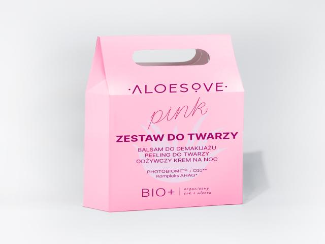 Aloesove Pink Zestaw do twarzy Balsam do demakijażu + Peeling do twarzy + Odżywczy krem na noc interakcje ulotka zestaw  75 ml (+ 50 ml + 50 ml)