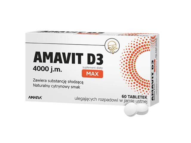 Amavit D3 Max 4000 j.m. interakcje ulotka tabletki ulegające rozpadowi w jamie ustnej  60 tabl.