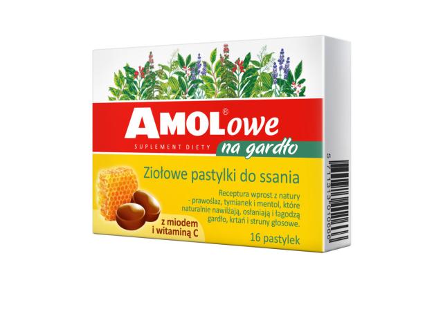 Amolowe Na Gardło Pastylki do ssania ziołowe z miodem, witaminą C interakcje ulotka pastylki do ssania - 16 pastyl.