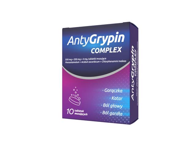 Antygrypin Complex interakcje ulotka tabletki musujące 500mg+200mg+4mg 10 tabl.