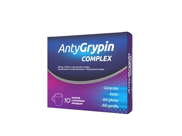 Antygrypin Complex interakcje ulotka granulat musujący 500mg+200mg+4mg 10 sasz.