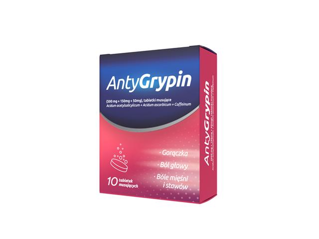 Antygrypin interakcje ulotka tabletki musujące 500mg+150mg+50mg 10 tabl.