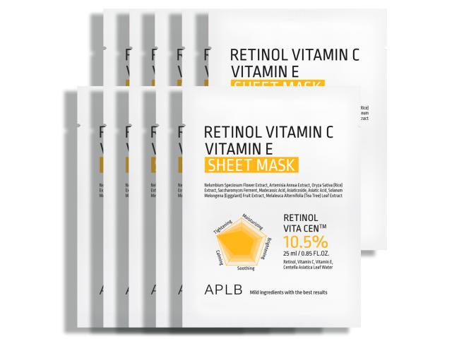 APLB Retinol Vitamin C Vitamin E Sheet Mask Maska do twarzy w płachcie interakcje ulotka maska - 10 szt. po 25 ml