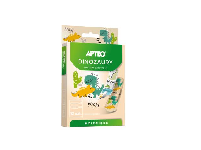 Apteo Zestaw plastrów dziecięce dinozaury interakcje ulotka plaster - 12 szt.