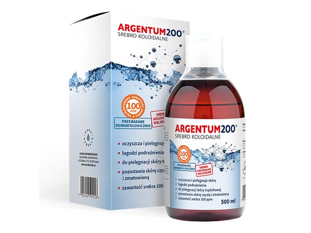 Argentum 200 Srebro Koloidalne Tonik 100 ppm interakcje ulotka tonik  500 ml