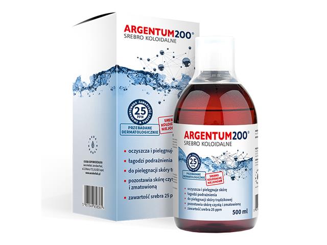 Argentum 200 Srebro Koloidalne Tonik 25 ppm interakcje ulotka tonik  500 ml