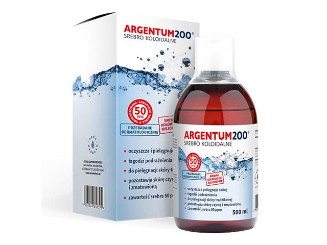 Argentum 200 Srebro Koloidalne Tonik 50 ppm interakcje ulotka   500 ml