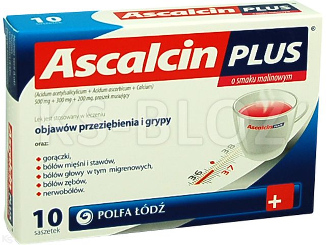 Ascalcin Plus o smaku malinowym interakcje ulotka proszek musujący 500mg+300mg+200mg 10 sasz.