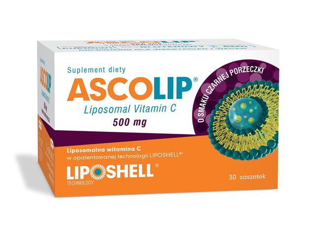 Ascolip Liposomal Vitamin C 500 mg o smaku czarnej porzeczki interakcje ulotka żel doustny  30 sasz. po 5 g