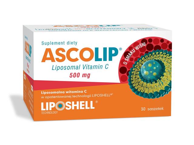 Ascolip Liposomal Vitamin C 500 mg o smaku wiśni interakcje ulotka żel doustny  30 sasz. po 5 g