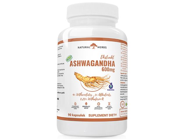 Ashwagandha ekstrakt 600 mg interakcje ulotka kapsułki  90 kaps.