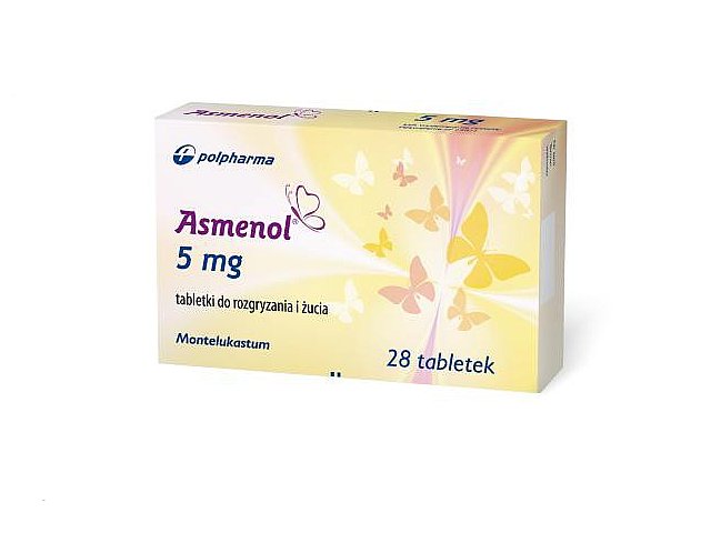 Asmenol interakcje ulotka tabletki do rozgryzania i żucia 5 mg 28 tabl. (4 blist. po 7 tabl.)