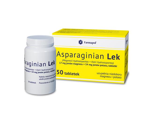 Asparaginian Lek interakcje ulotka tabletki 17mg+54mg 50 tabl.