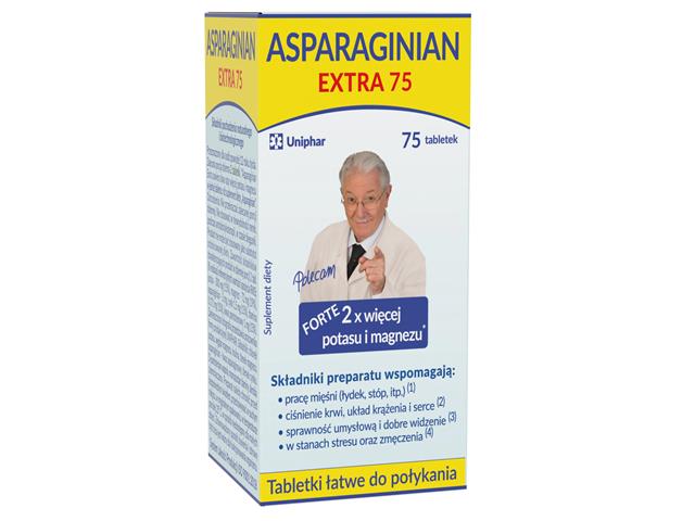 Asparginian Magnezu Potasu Uniphar extra interakcje ulotka tabletki  75 tabl.