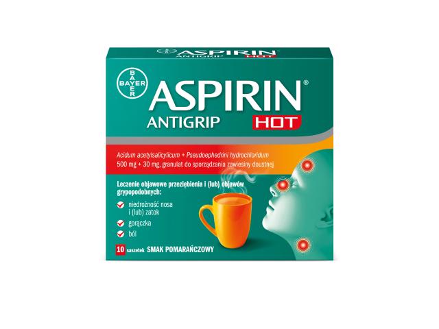 Aspirin Antigrip Hot interakcje ulotka granulat do sporządzania zawiesiny doustnej 500mg+30mg 10 sasz.