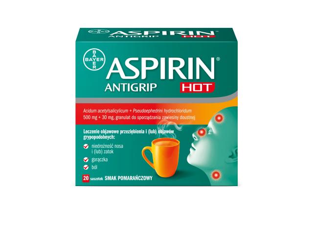 Aspirin Antigrip Hot interakcje ulotka granulat do sporządzania zawiesiny doustnej 500mg+30mg 20 sasz.