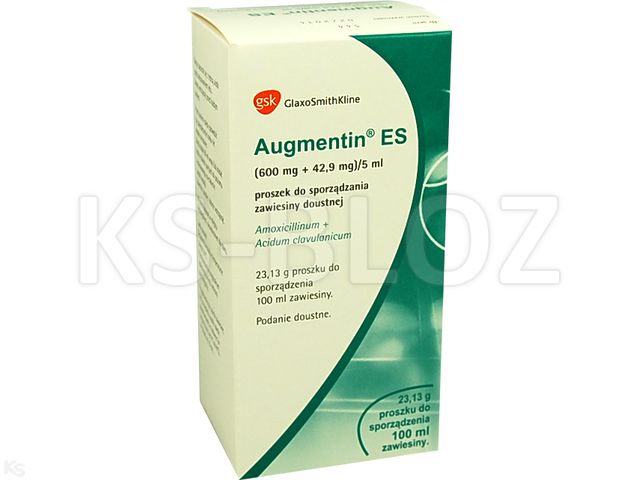 Augmentin ES interakcje ulotka proszek do sporządzania zawiesiny doustnej (600mg+42,9mg)/5ml 100 ml | butelka