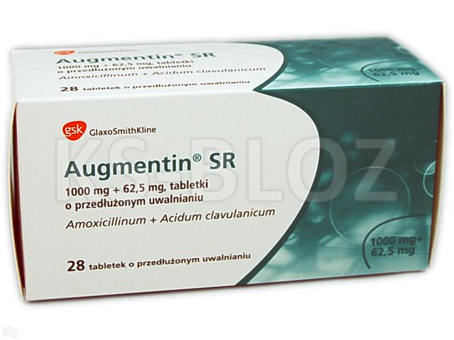 Augmentin SR interakcje ulotka tabletki o przedłużonym uwalnianiu 1g+62,5mg 28 tabl. | 7 blist.po 4 szt.