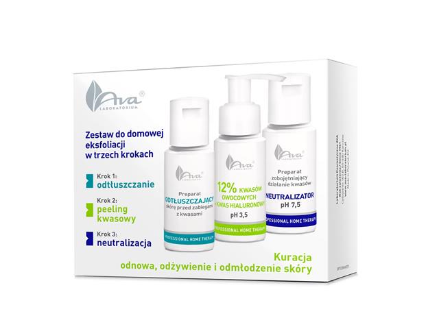 AVA PROFESSIONAL HOME THERAPY Zestaw do domowej eksfoliacji w trzech krokach z kwasami owocowymi 12% interakcje ulotka zestaw  50 ml | + 50 ml + 50 ml