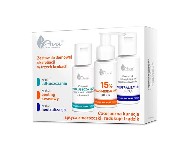 AVA PROFESSIONAL HOME THERAPY Zestaw do domowej eksfoliacji w trzech krokach z kwasem migdałowym 15% interakcje ulotka zestaw - 50 ml (+ 50 ml + 50 ml)