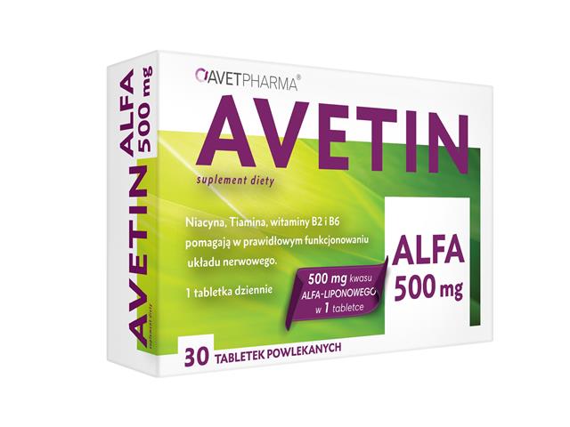 Avetin Alfa 500 mg interakcje ulotka tabletki powlekane  30 tabl.