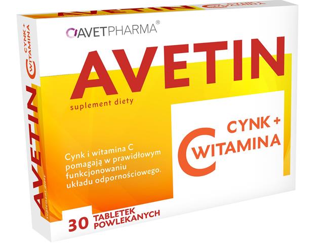 Avetin Cynk + Witamina C interakcje ulotka tabletki - 30 tabl.