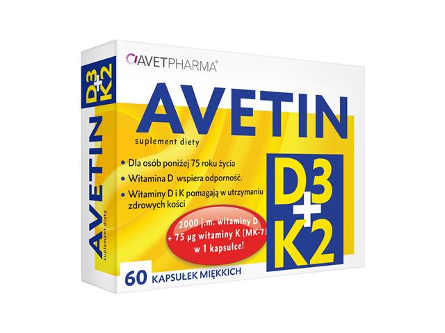 Avetin D3 + K2 interakcje ulotka kapsułki miękkie  60 kaps.