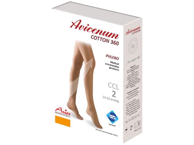 Avicenum PHLEBO 360 COTTON pończochy kompresyjne CCL2 cz. otwarty koronka L+LONG (3+D) nat. interakcje ulotka pończochy przeciwżylakowe  2 szt. | para