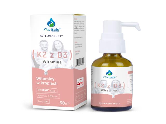 Avitale Witamina K2 + D3 Vita MK7 25 mcg + D3 1000 IU Olive interakcje ulotka krople doustne - 30 ml