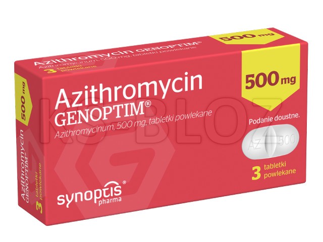Azithromycin Genoptim interakcje ulotka tabletki powlekane 500 mg 3 tabl.