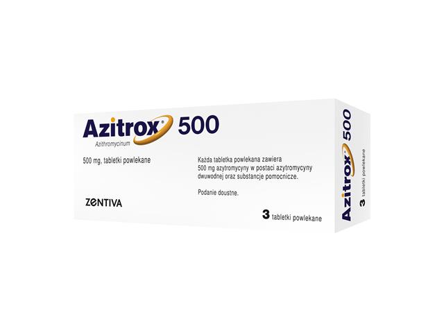 Azitrox 500 interakcje ulotka tabletki powlekane 0,5 g 3 tabl.