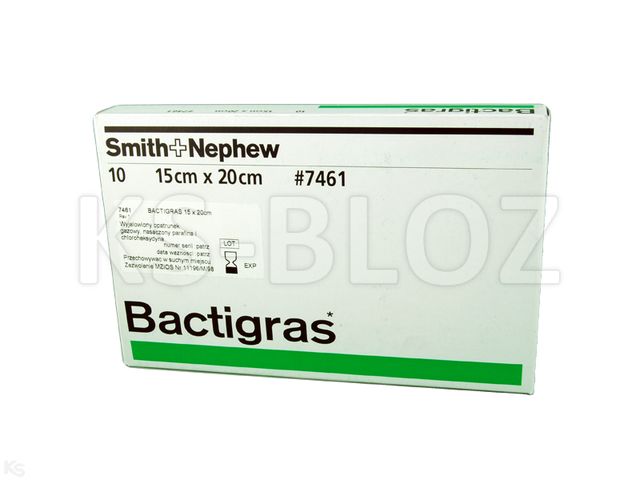 Bactigras Opatrunek gazowy parafinowy z octanem chlorheksydyny 15 x 20 cm interakcje ulotka   10 szt.