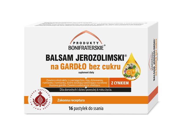 Balsam Jerozolimski Na Gardło Produkty Bonifraterskie bez cukru interakcje ulotka pastylki do ssania  16 pastyl. | 2blist.x8szt