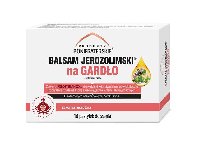 Balsam Jerozolimski Na Gardło Produkty Bonifraterskie interakcje ulotka pastylki do ssania  16 pastyl. (2 blist. po 8 pastyl.)