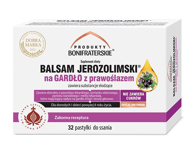 Balsam Jerozolimski Na Gardło Z Prawoślazem Produkty Bonifraterskie interakcje ulotka pastylki do ssania  32 pastyl.